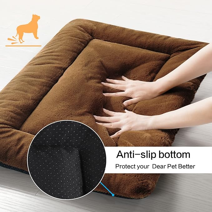 Ultra Soft Dog Bed & Kennel Pad for Medium/Large Dogs, Fit Metal Crates - Washable & Anti-Slip, Cozy Sleeping Mat, Brown 36in