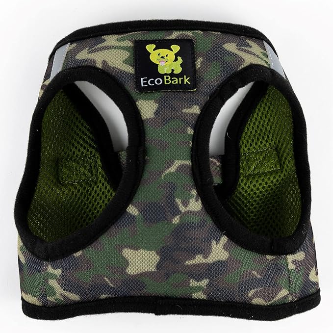 EcoBark Step in Dog Harness - Eco-Friendly Dog Harnesses for Small and Medium Breed Dogs - Reflective and Adjustable Mini Body Halter Vest -Soft Mesh Toy Breed Harness (Camo, Medium)