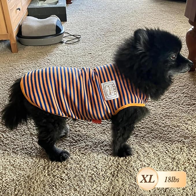KYEESE 2Pack Dog Shirts Striped for Small Pups Soft Stretchy Pet Tee Lightweight Puppy Tank Top Sleeveless Canine Vest Breathable, X-Large, Rose Red+Blue