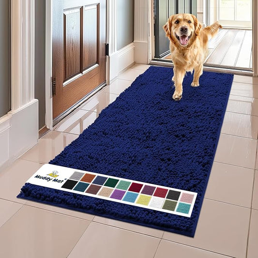 Muddy Mat® Shown on TV – Super Absorbent Microfiber Dog Door Mat for Muddy Paws, Non-Slip Washable Pet Rug, Quick Dry Chenille Entryway Carpet, Machine Washable Indoor Outdoor mat, Navy Blue 59"x24"