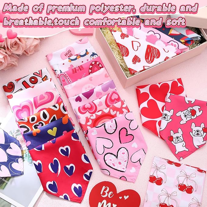 Reginary 72 Packs Valentine‘s Day Dog Bandanas Heart Adjustable Pet Bandanas Triangle Scarf Dog Bibs for Pet Costume Accessories (Heart)