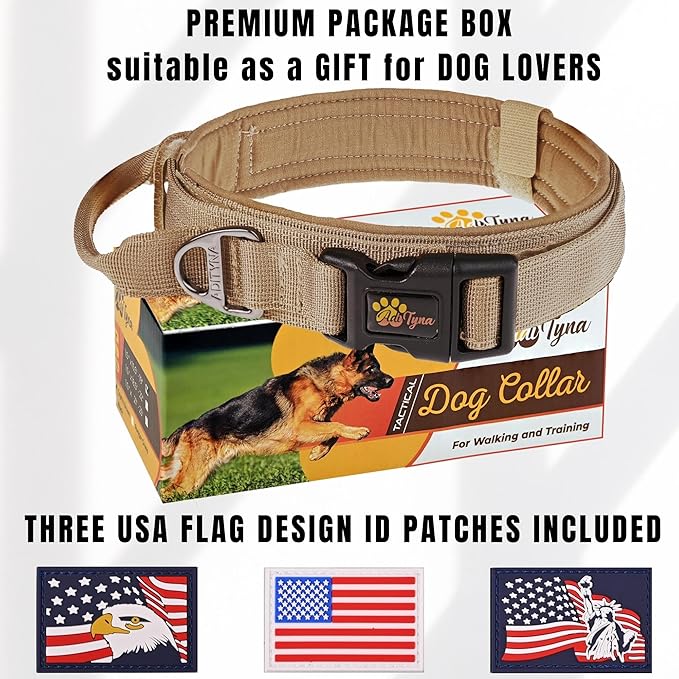 ADITYNA Tactical Dog Collar for Extra-Large Dogs - Soft Padded, Heavy Duty, Adjustable Big Collar with Handle for Training and Walking