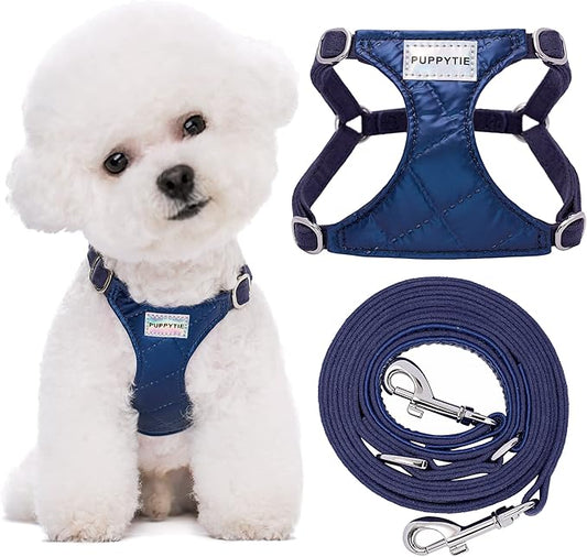 Puppytie No Pull xs Dog Harness with Multifunction Dog Leash,Soft Adjustable No Choke Escape Proof Pet Harness Vest,Glossy Sapphire Blue,XXS