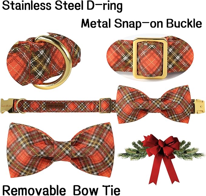 Unique Style Paws Cotton Dog Collar with Bow Halloween Pumpkin Plaid Dog Collar with Bow Tie for Small Medium Large Dogs Pets Gifts