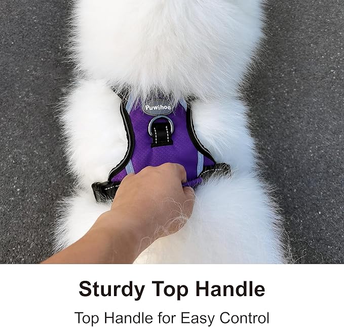 No Pull Dog Harness, Reflective Walking Dog Harness with Easy Control Handle and Front & Back Clips,Adjustable Breathable Soft Padded Dog Vest Harness for Large Medium Small Dogs,Purple,L