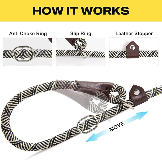 Fida Slip Leads for Dogs - 4 FT x 1/2" Heavy Duty Comfortable Strong Rope Leash for Large, Medium Dogs - No Pull Pet Training Leash with Highly Reflective, Grey