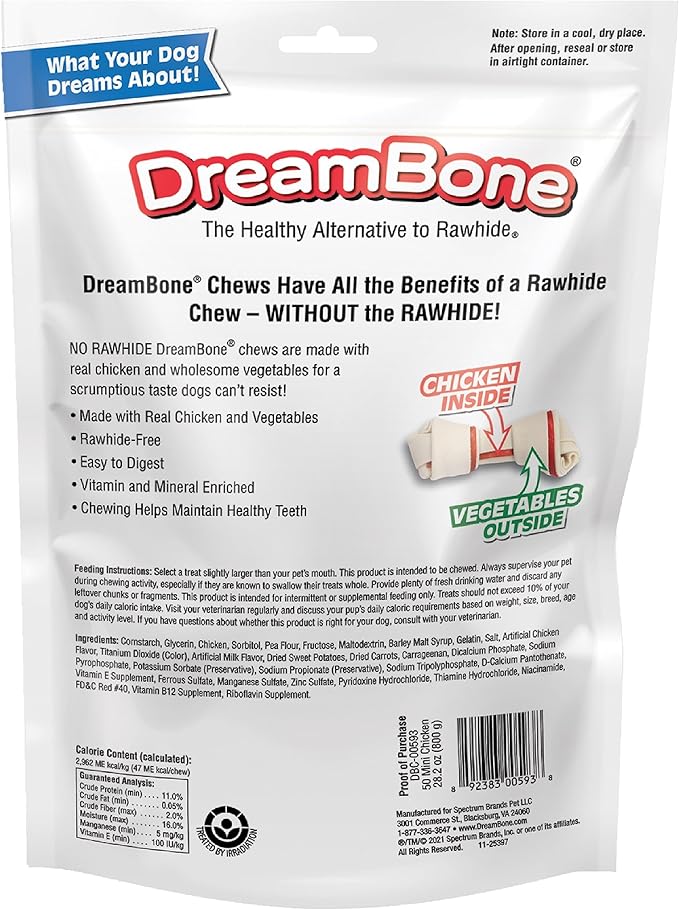 DreamBone Mini Chew, Made with Real Chicken & Vegetables, Rawhide Free Chews For Dogs, 50 Count