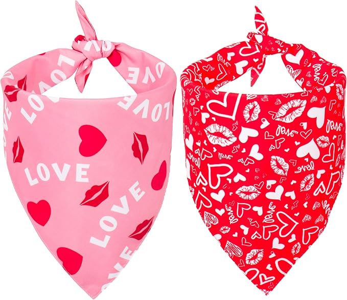 ADOGGYGO Valentine Dog Bandana, Multiple Sizes Offered, Reversible Triangle Dog Scarf Pet Bandana for Medium Large Dogs (Large)