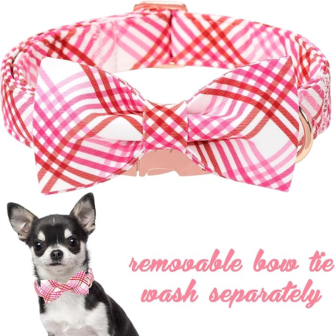 Unique style paws Cotton Dog Collar with Bow Spring Summer Collar with Red White Grid for Small Medium Large Boys Girls Dogs