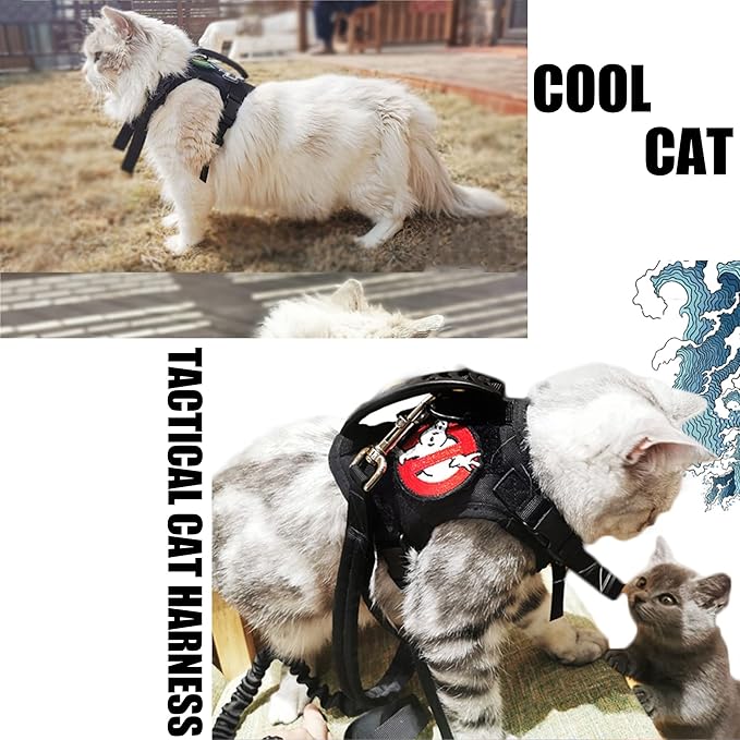Cat Harness and Leash for Walking, Escape Proof Soft Adjustable Vest Harnesses for Cats, Easy Control Breathable Soft Mesh with Control Handle for Large Cat Small Dog, Gift with Patch