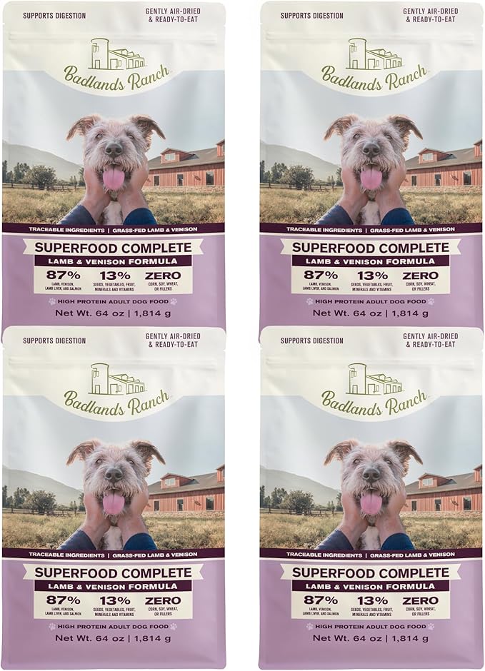 by Katherine Heigl- Superfood Complete, Air-Dried Adult Dog Food - High Protein, Zero Fillers, Superfood Nutrition (64 Ounce (Pack of 4), Lamb & Venison)