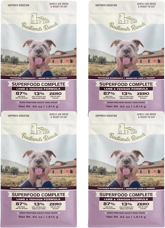 by Katherine Heigl- Superfood Complete, Air-Dried Adult Dog Food - High Protein, Zero Fillers, Superfood Nutrition (64 Ounce (Pack of 4), Lamb & Venison)