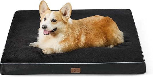 Bedsure Waterproof Dog Beds for Large Dogs - 4 Inch Thicken Up to 80lbs Pet Mat Pillows with Removable Washable Cover, Black