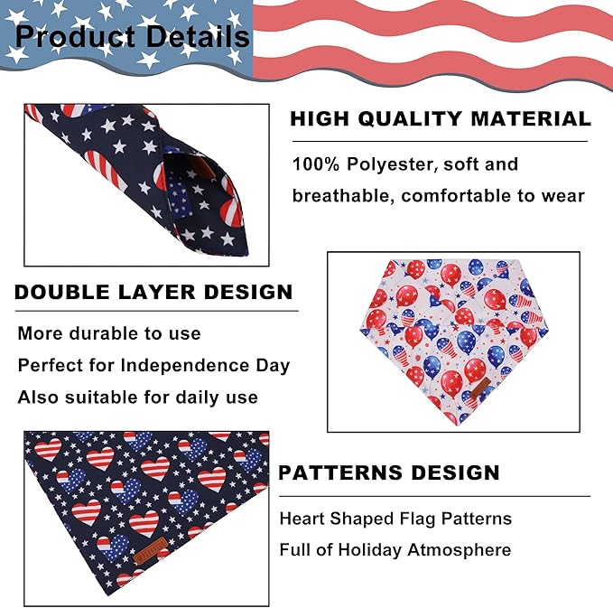 ADOGGYGO American Flag Dog Bandana, Balloon Star Flag Pet Scarf, Premium Durable Fabric, Adjustable Fit 4th of July Bandanas for Extra Large Dogs Pets (X-Large)