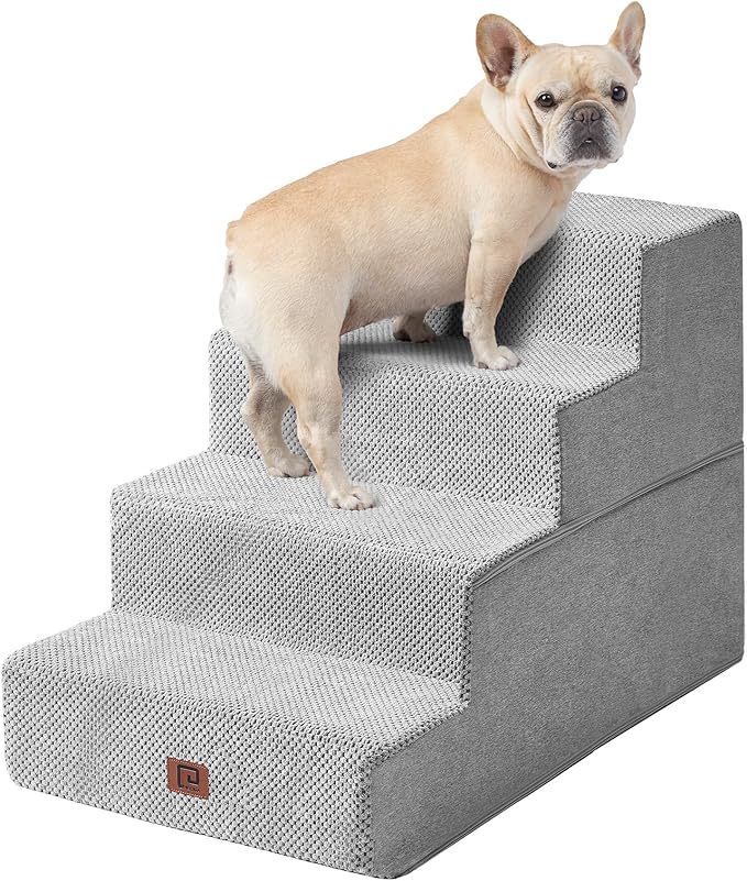 EHEYCIGA Dog Stairs for Bed 20”H, 4-Step Extra Wide Dog Steps for High Bed, Pet Steps for Small Dogs and Cats, Non-Slip Balanced Pet Ramp, Light Grey