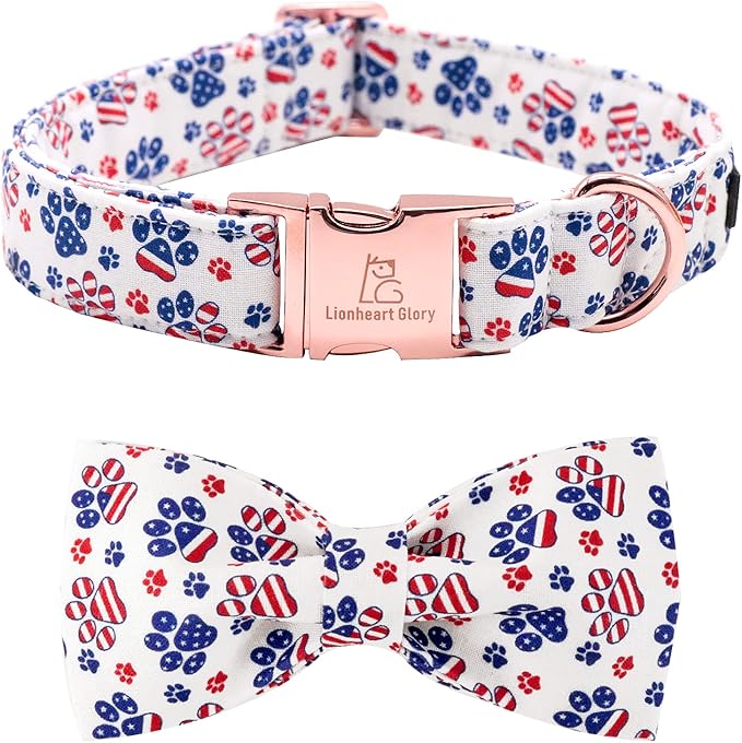 Lionheart Glory American Flag Dog Collar - 4th of July Collar with Adjustable Bow for Small Dogs