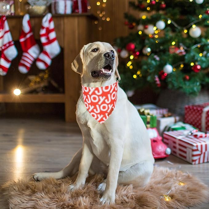 ADOGGYGO Christmas Dog Bandana, Santa Snowman Joy Xmas Pet Scarf, Premium Durable Fabric, Adjustable Fit Christmas Bandanas for Extra Large Dogs Pets (X-Large)