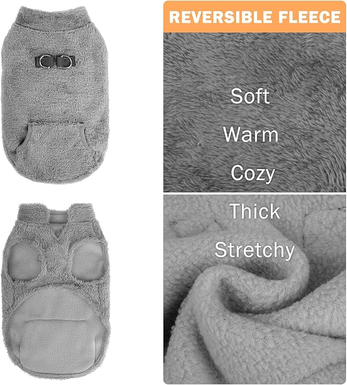 SCENEREAL Fleece Vest Dog Sweater, Dog Jacket with Harness Built in Pocket for Small Medium Dogs, Pet Cold Weather Coat with Soft Lining, Plush Warm Pullover Clothes for Puppy Boys Girls