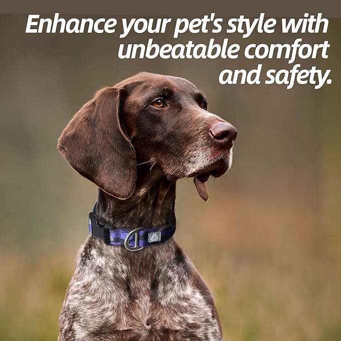 Soft Padded Dog Collar, Neck 9’’-14’’, Adjustable Heavy Duty Collar with 3M Reflective Logo for Small Dogs, Camo Purple, S