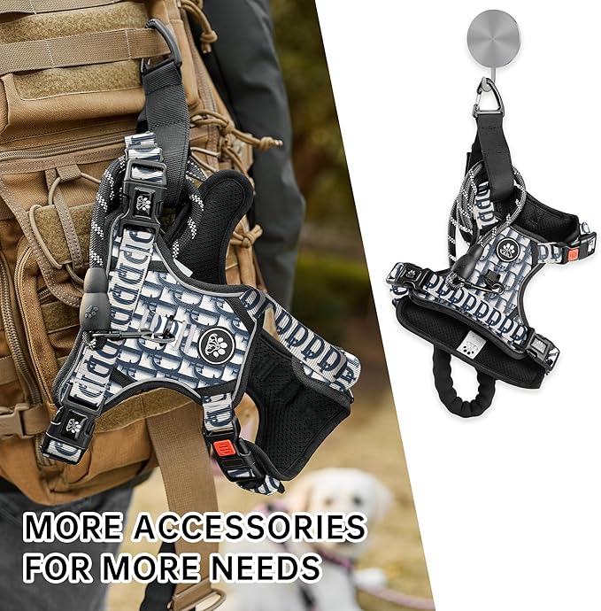 NESTROAD No Pull Dog Harness,Adjustable Oxford Dog Vest Harness with Leash,Reflective No-Choke Pet Harness with Easy Control Soft Handle for Large Dogs(Large,Vintage Blue)