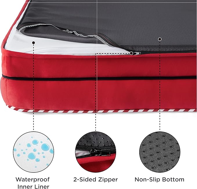 Bedsure Orthopedic Dog Beds Large Sized Dog - Washable Large Dogs Bed Waterproof, Big Comfort Pet Couch with Washable Removable Cover, Supportive Foam Pets Sofa with Nonskid Bottom, Candy Cane