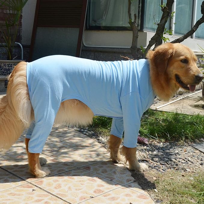 Lovelonglong Four Feet Dog Lightweight Pajamas, Pure Cotton Dog Jumpsuits 4 Legs Dog Onesies T-Shirt Stylish PJS Puppy Costume for Large Medium Small Dogs Lightblue XS