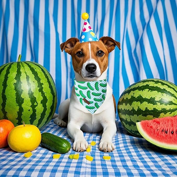 Lionet Paws Summer 2pcs Dog Bandanas, Dinosaur Dog Scarf Bib Premium Fabric, Happy Cucumbers Blue Bandanas for Small Medium Dogs Pets