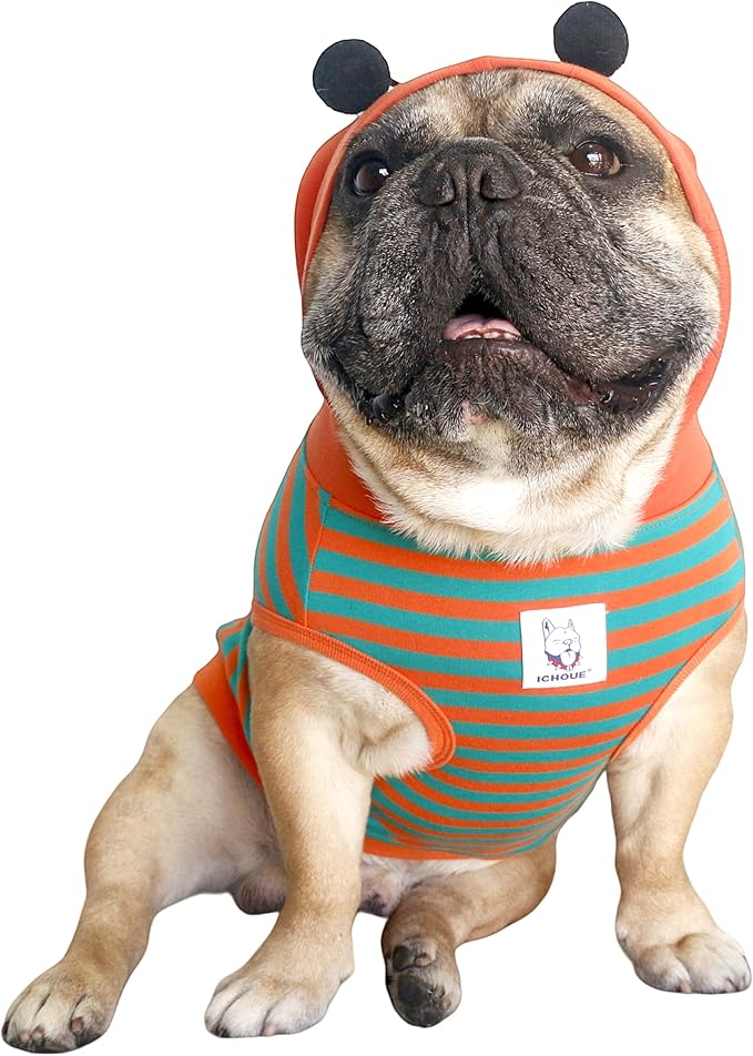 iChoue Pug Bumble Bee Costumes Clothes Hoodies Shirts Vest for Medium Dogs Cold Weather Winter Coats French Bulldog Frenchie English Pitbull Boston Terrier - Orange Green, Small