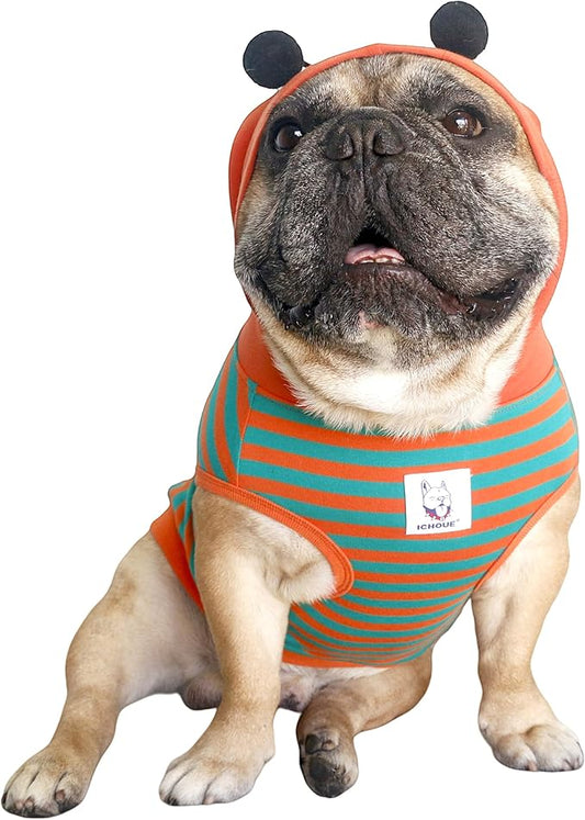 iChoue Pug Bumble Bee Costumes Clothes Hoodies Shirts Vest for Medium Dogs Cold Weather Winter Coats French Bulldog Frenchie English Pitbull Boston Terrier - Orange Green, Small