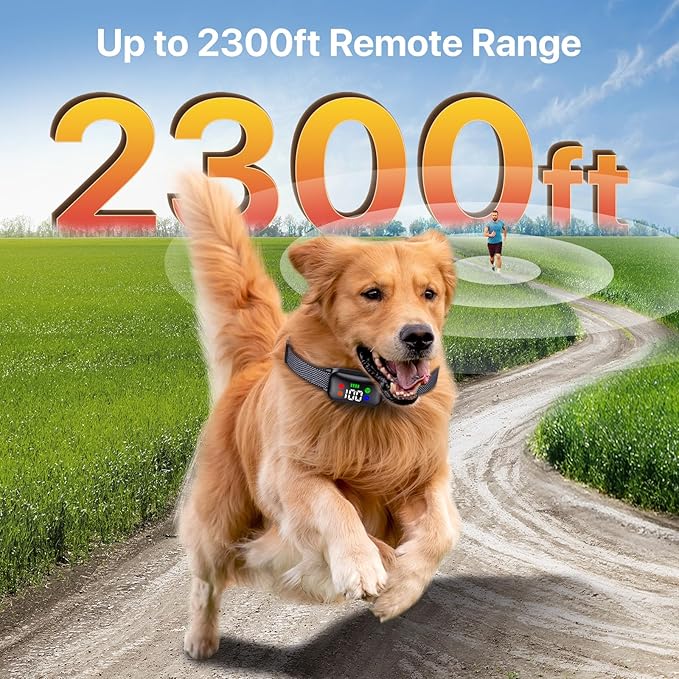 Dog Training Collar, Dog Shock Collar with Remote Control for Medium Large Dogs 40-120lbs, IP68 Waterproof Shock Collar for Dogs with Beep Vibration Shock & Safety Lock (Matte BLK)