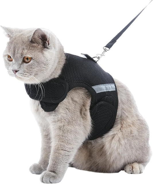 Kitten Harness and Leash Set with Reflective Strip, Cat Harness and Leash Set Escape Proof, Adjustable, Travel, Cat Vest