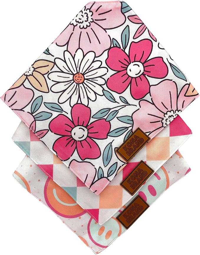 KonaBrandCo- Premium Handmade Dog Bandana | Dual Layered Silky Durable Polyester Fabric | Adjustable Fit Custom Shape- Won't Roll (Medium, KONA BUG)