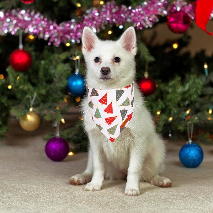 ADOGGYGO Christmas Dog Bandanas, Xmas Tree Candy Scarf, Premium Durable Fabric, White Christmas Bandanas for Small Dogs Pets (Small)