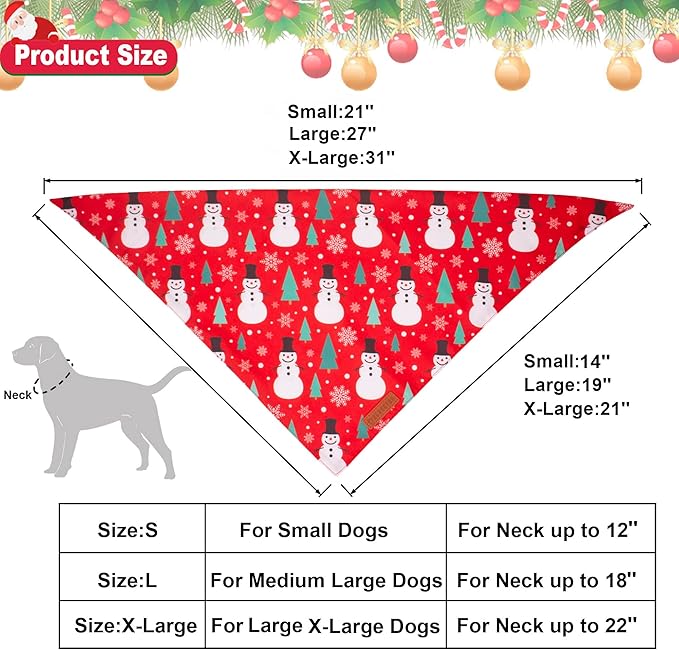 ADOGGYGO Christmas Dog Bandana, Snowman Santa Pet Scarf, Premium Durable Fabric, Adjustable Fit Christmas Bandanas for Extra Large Dogs Pets (X-Large)