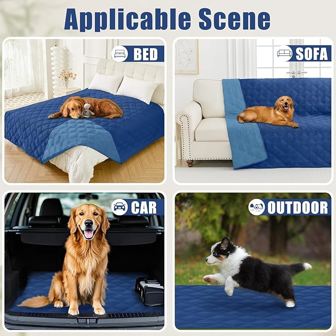 Smiry Waterproof Dog Bed Cover Blanket 52x82, Soft Reversible Pet Blanket, Washable Leakproof Cats Dogs Couch Cover for Sofa, Couch, Furniture, Navy/Blue