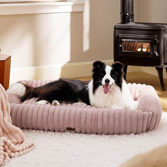 Bedsure Cute Dog Bed for Extra Large Dogs - Washable Furry Puppy Beds, Rectangle Orthopedic XL Pet Beds with Removable Zipper Cover, 43x30x8inches, Blush Pink