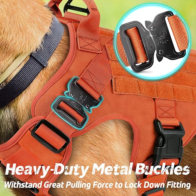 rabbitgoo Tactical Dog Harness for Large, Heavy Duty Pet Harness with Handle, No-Pull Service Vest Large Breed, Adjustable Military Dog Vest for Training Hunting Walking, Orange, XL