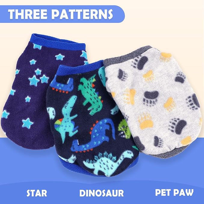 3 Pieces Dog Sweater Winter Dog Clothes Warm Pet Sweater Cute Dinosaur Patterns Thick Doggie Clothes Coat Fleece Puppy Sweaters for Small Dogs Boy for Chihuahua,French Bulldog,Medium