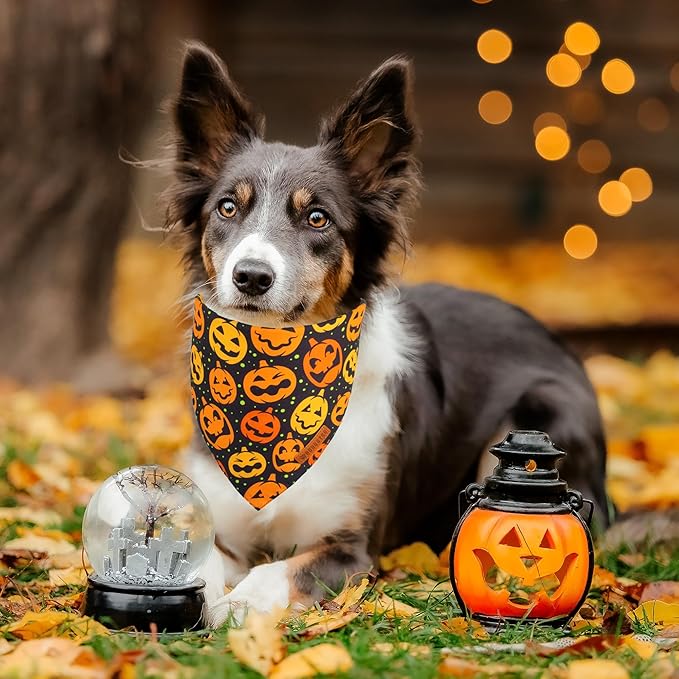 ADOGGYGO Halloween Dog Bandana, Pumpkin Bat Pet Scarf, Premium Durable Fabric, Adjustable Fit Halloween Bandanas for Medium Large Dogs Pets (Large)