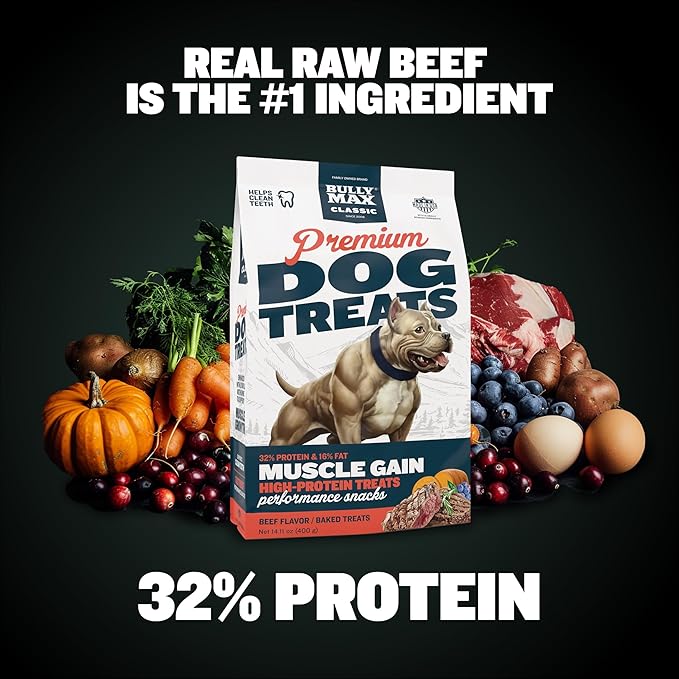 Bully Max Premium High Protein Dog Treats for Puppy & Adult Dogs - Training Dog Food Treats with 32% Protein, Real Meat, Veggies & BCAAs for Small, Medium & Large Breeds - Beef Flavor (2 Pack)