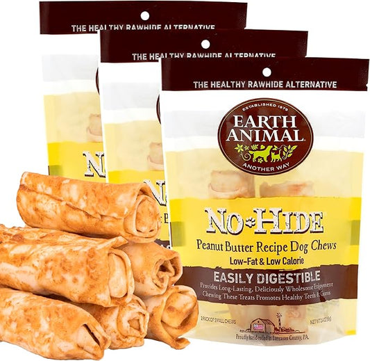 Earth Animal No Hide Small Long Lasting Dog Chew Rolls, Peanut Butter, 2 Count Pack of 3