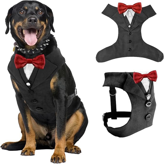 Dog Tuxedo for Wedding Outfit, Dog Suit and Tie Costumes for Birthday, Halloween, Cosplay, Christmas Party, Pet Formal Wear with Bowtie, Tux for Medium Large Dogs, Bulldog, Labrador, Husky