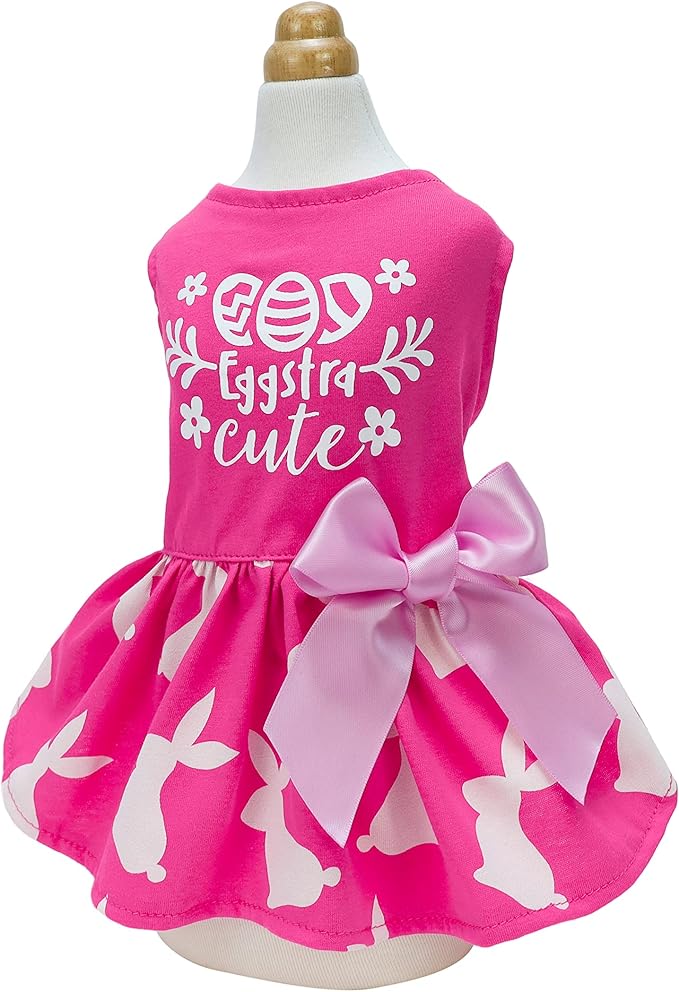 Fitwarm Eggstra Cute Dog Easter Outfit, Bunny Dog Dress, Holiday Dog Clothes for Small Dogs Gril, Pet Cat Clothing, Hot Pink, XS
