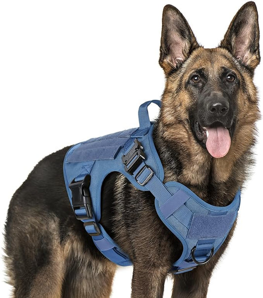 rabbitgoo Tactical Dog Harness for Large, Heavy Duty Pet Harness with Handle, No-Pull Service Vest Large Breed, Adjustable Military Dog Vest for Training Hunting Walking, Blue, XL