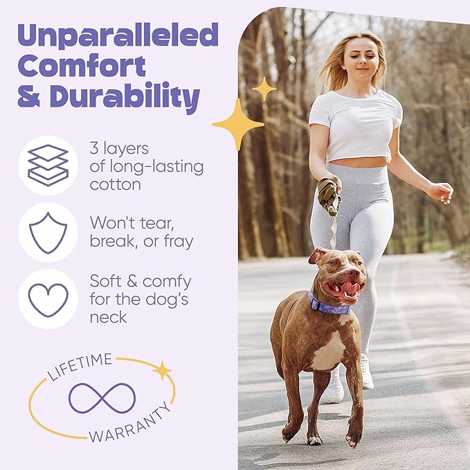 Dog Collar for Medium & Large Dogs - Flowers Cotton Padded Pattern on Long Lasting, Adjustable, Strong and Durable Collars - Choose from Stunning Patterns and Colors