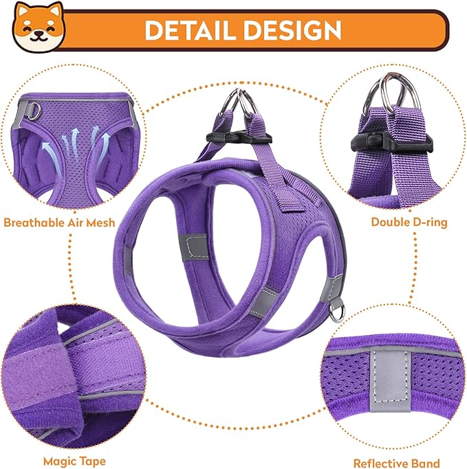 Dog Harness with Leash Set, No-Pull Step-in Reflective Pet Harness with 1 Leash Clips, Adjustable Soft Padded Easy Walk Dog Vest for Small Medium Large Dogs, Cats(Light Purple, XXXSmall)
