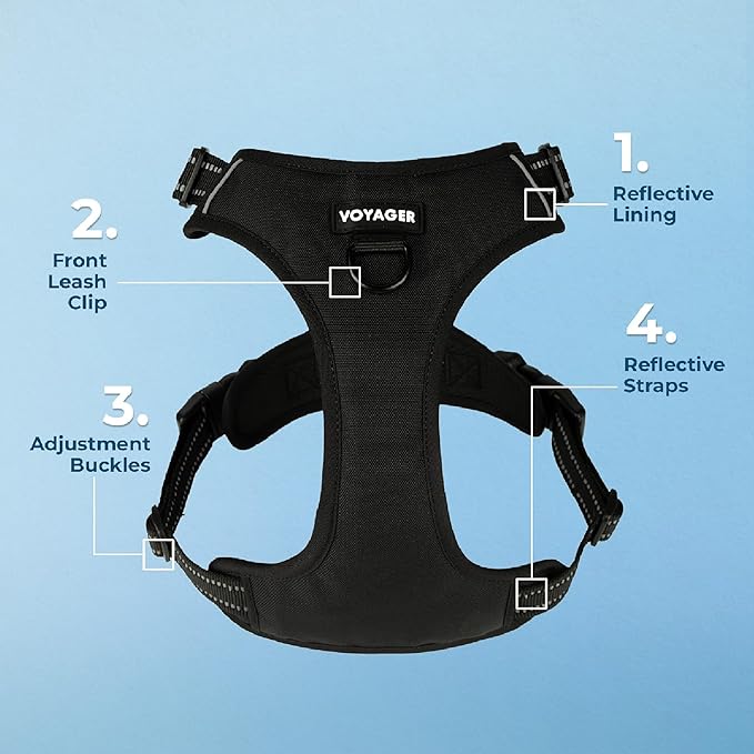 No Pull Dog Harness for Medium Dogs, Dual Leash Attachments, Adjustable Soft but Strong Pet Harness with 3M Reflective Technology, Black Nylon, M (Chest: 20-25")