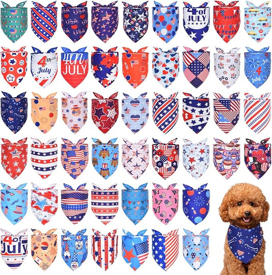 100PCS 4th of July Memorial Day Dog Bandanas Bulk for Small Medium Dog Patriotic American Flag Bandana Boy and Girl Scarves Independence Day Parties Parades Grooming Accessories