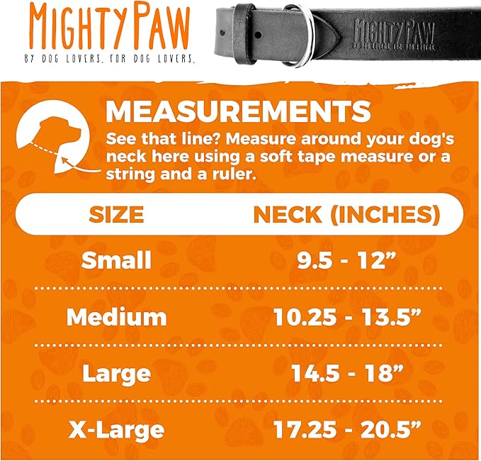 Mighty Paw Leather Dog Collar - Genuine Distressed Leather - Strong Metal Buckle - Ultimate Comfort - Modern Style for All Dogs Breeds - Comfort Puppy Collar - (XLarge - Black)