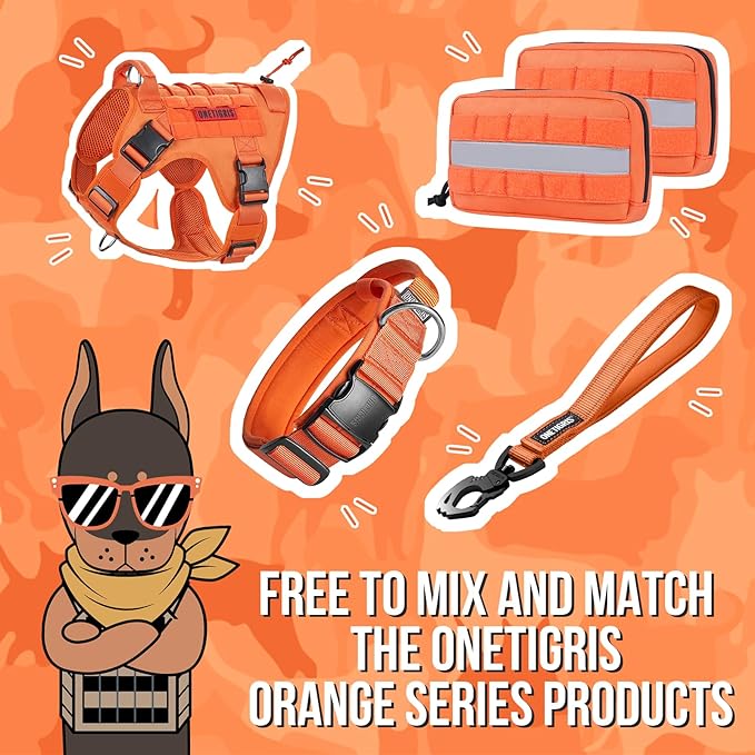 OneTigris Tactical Dog Harness Vest,No-Pull Service Dog Vest with Hook & Loop Panels,Adjustable Dog Vest Harness for Walking Hiking Training(Orange,XL)